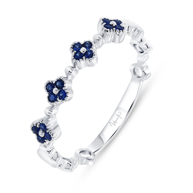 Uneek Precious Collection Floral Round Blue Sapphire Stackable Ring