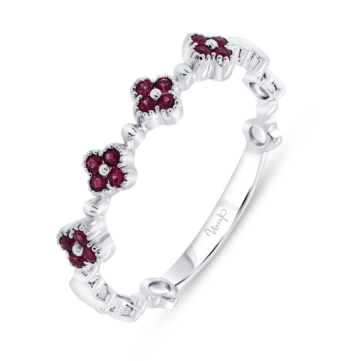 Uneek Precious Collection Floral Round Ruby Stackable Ring