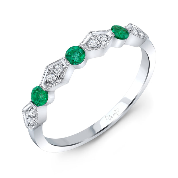 Uneek Precious Collection 1-Row Round Emerald Stackable Ring