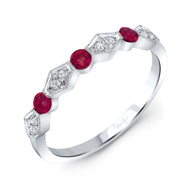 Uneek Precious Collection 1-Row Round Ruby Stackable Ring
