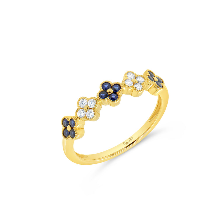 Uneek Precious Collection Floral Round Blue Sapphire Stackable Ring