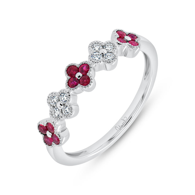 Uneek Precious Collection 1-Row Round Ruby Stackable Ring