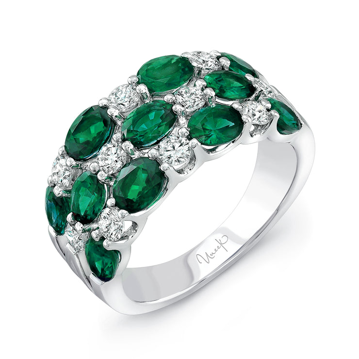 Uneek Precious Collection 3-Row Oval Emerald Fashion Ring