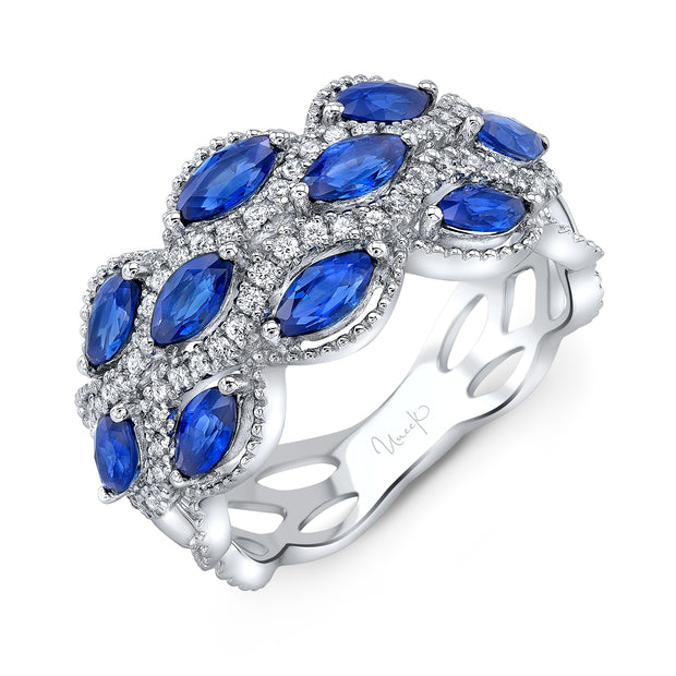 Uneek Precious Collection Multi-Row Round Blue Sapphire Fashion Ring