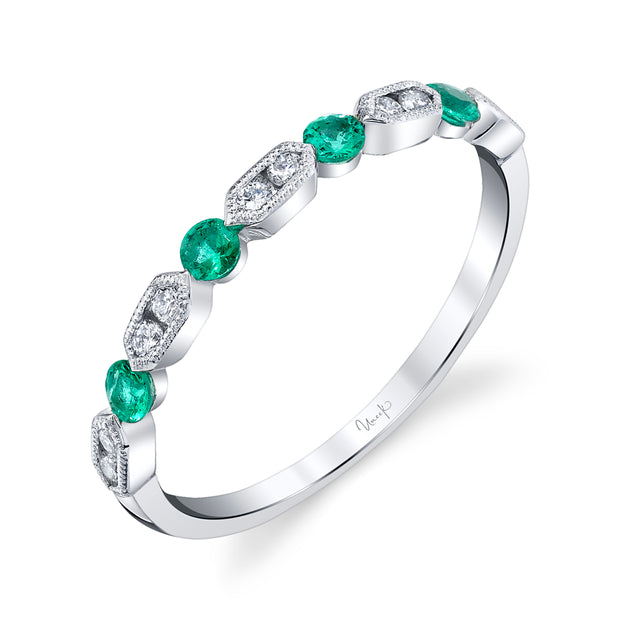 Uneek Precious Collection 1-Row Round Emerald Stackable Ring