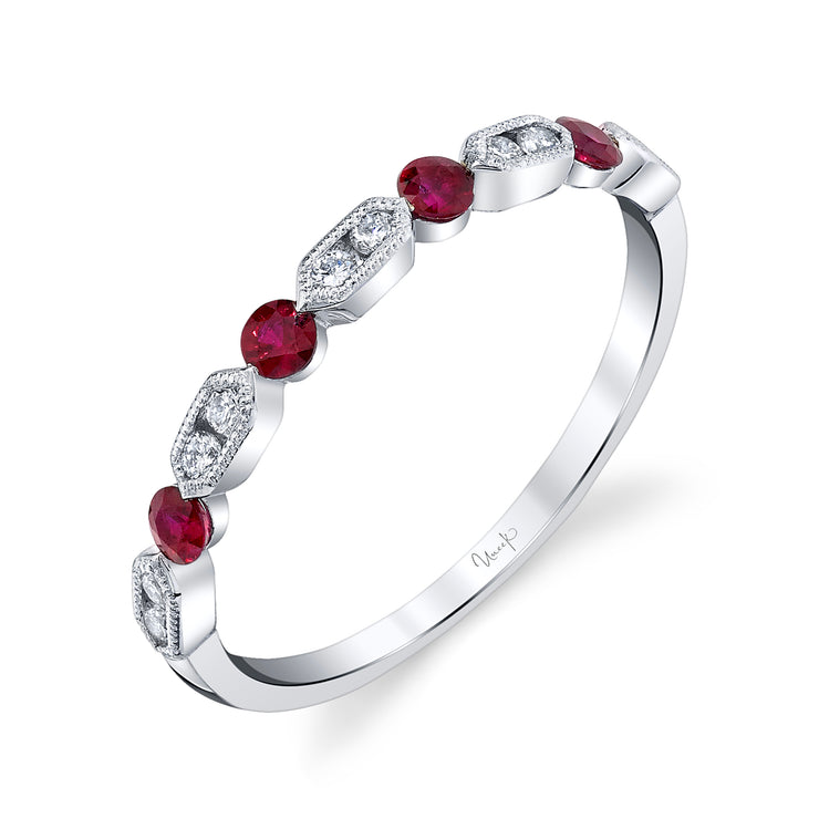 Uneek Precious Collection 1-Row Round Ruby Stackable Ring