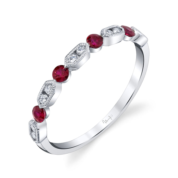 Uneek Precious Collection 1-Row Round Ruby Stackable Ring