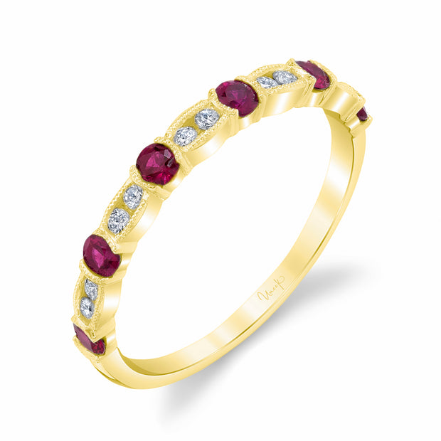 Uneek Precious Collection 1-Row Round Ruby Stackable Ring