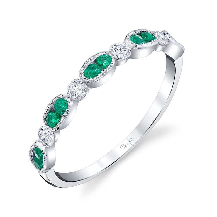 Uneek Precious Collection 1-Row Round Emerald Stackable Ring