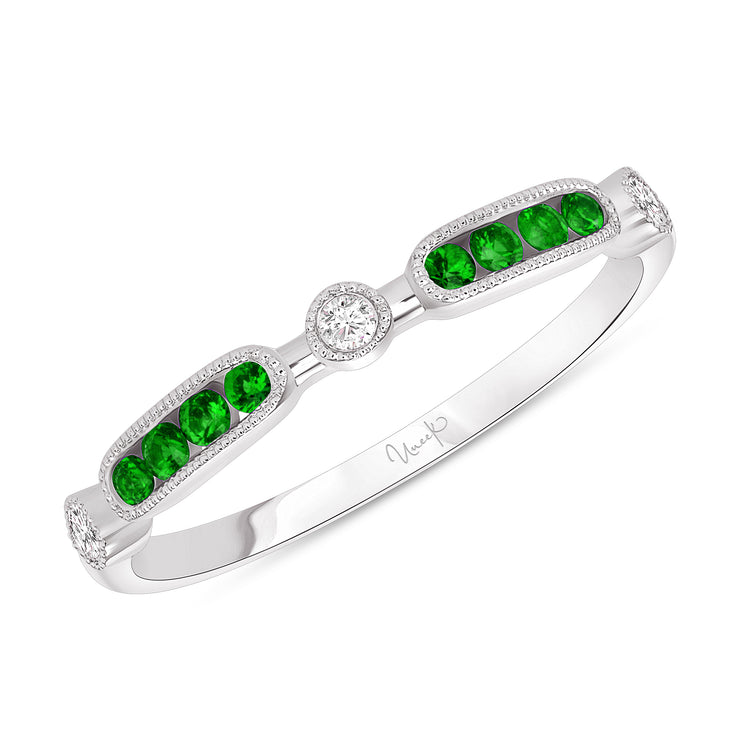 Uneek Precious Collection 1-Row Round Emerald Stackable Ring