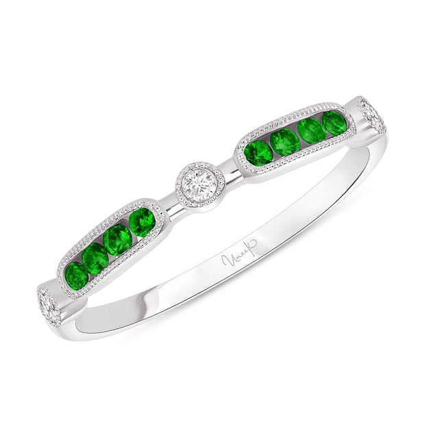 Uneek Precious Collection 1-Row Round Emerald Stackable Ring