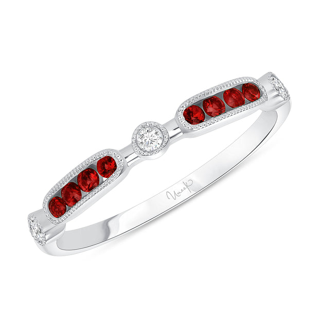 Uneek Precious Collection 1-Row Round Ruby Stackable Ring