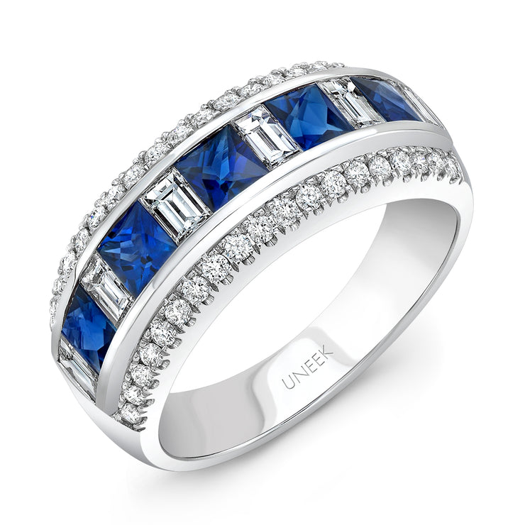 Uneek Precious Collection Round Blue Sapphire Anniversary Ring
