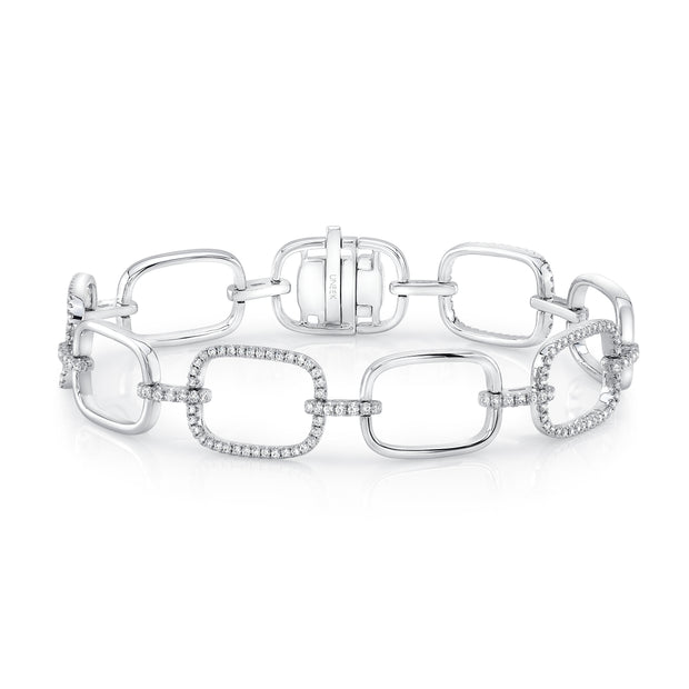 Uneek Modern Sophisticate Pave Diamond and High Polish Link Bracelet