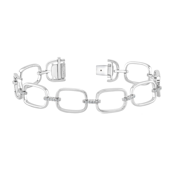 Uneek High Polish Link Bracelet with Pave Diamond Bars