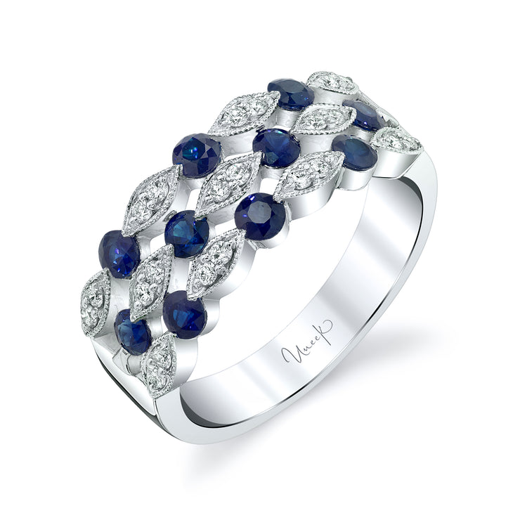 Uneek Precious Collection 3-Row Round Blue Sapphire Fashion Ring