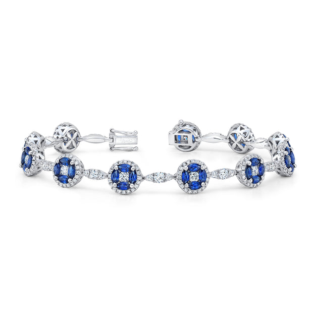 Uneek Precious Collection Halo Marquise Blue Sapphire Bracelet