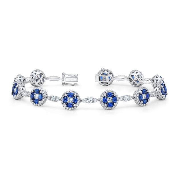 Uneek Precious Collection Halo Marquise Blue Sapphire Link Bracelet