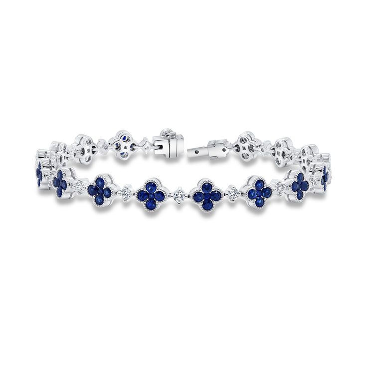 Uneek Precious Collection Clover Round Blue Sapphire Link Bracelet