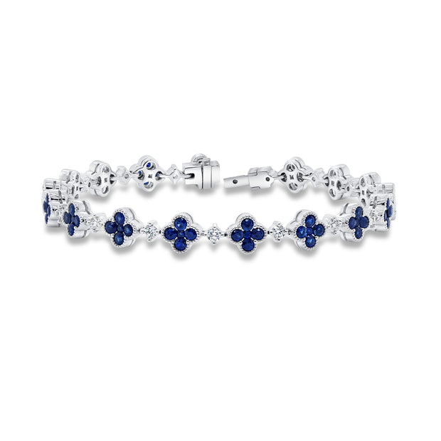 Uneek Precious Collection Clover Round Blue Sapphire Link Bracelet