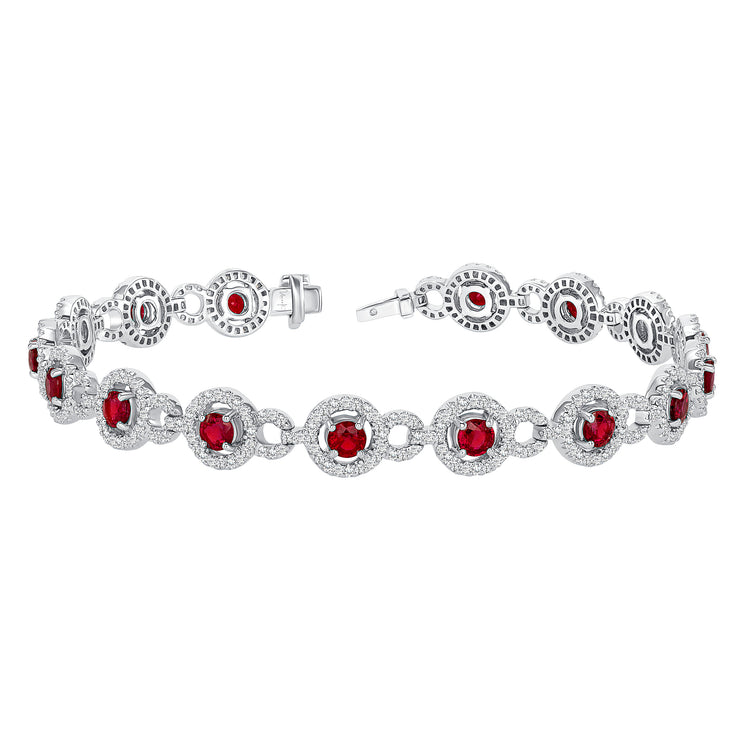 Uneek Precious Collection Halo Round Ruby Link Bracelet