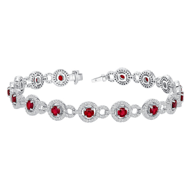Uneek Precious Collection Halo Round Ruby Link Bracelet