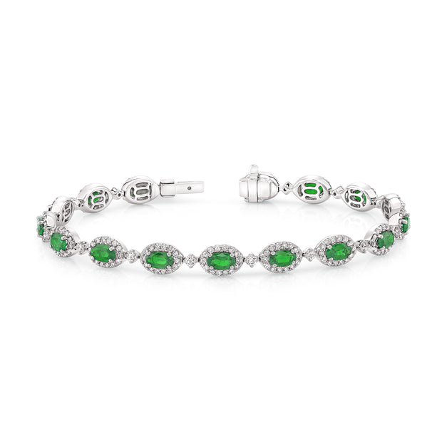 Uneek Precious Collection Halo Oval Emerald Link Bracelet