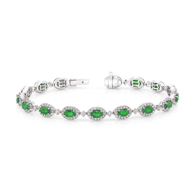 Uneek Precious Collection Halo Oval Emerald Link Bracelet