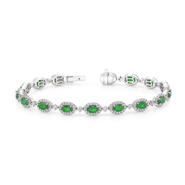 Uneek Precious Collection Halo Oval Shaped Emerald Bracelet