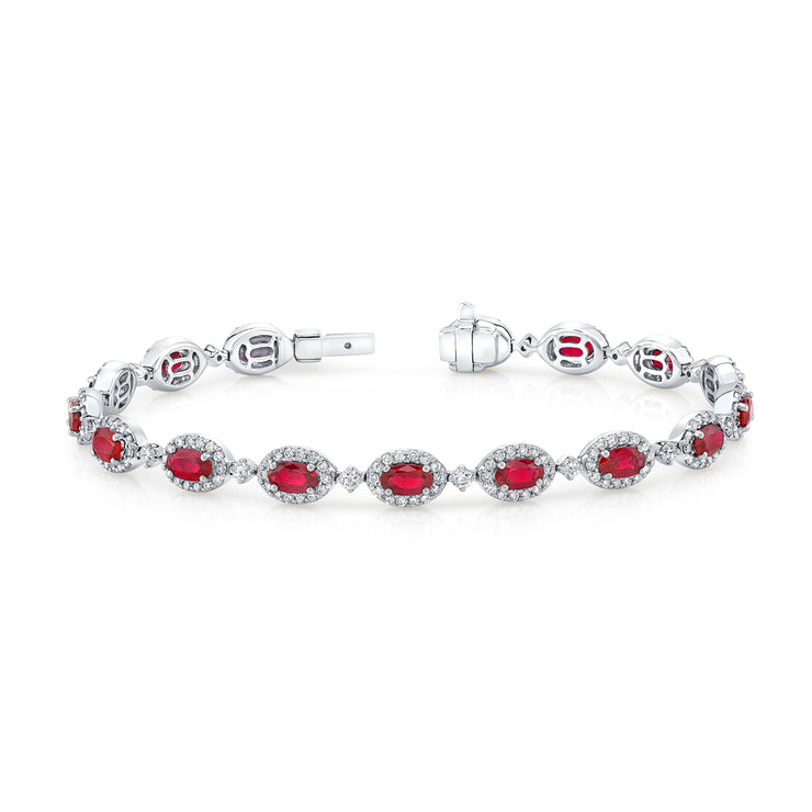 Uneek Precious Collection Halo Oval Ruby Link Bracelet