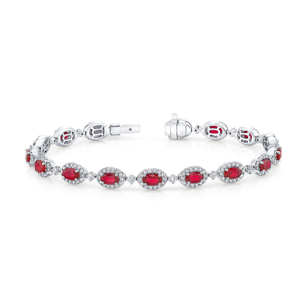 Uneek Precious Collection Halo Oval Shaped Ruby 0 Bracelet