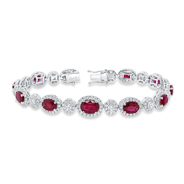 Uneek Precious Collection Halo Oval Ruby Link Bracelet