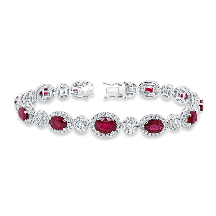 Uneek Precious Collection Halo Oval Ruby Link Bracelet