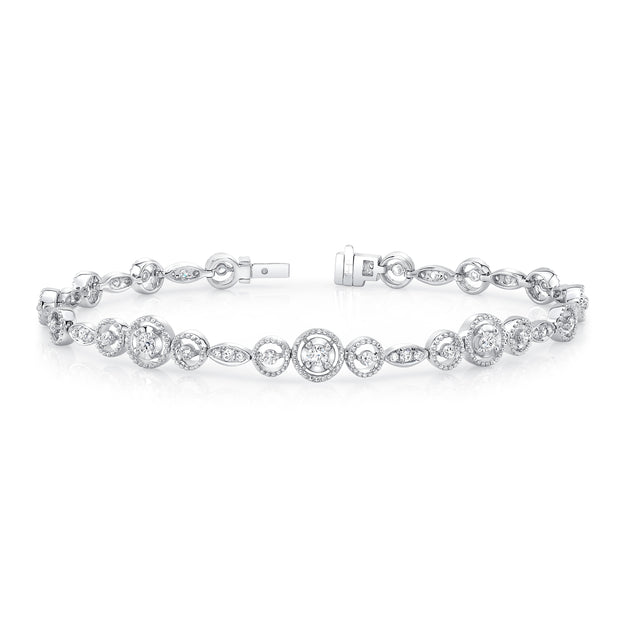 Uneek Round Diamond Bracelet with Mixed-Size Round Bead Milgrain Floating Halo Details and Navette-Shaped Accent Clusters