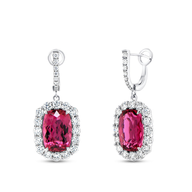 Uneek Precious Collection Cushion Rubellite Drop Earrings