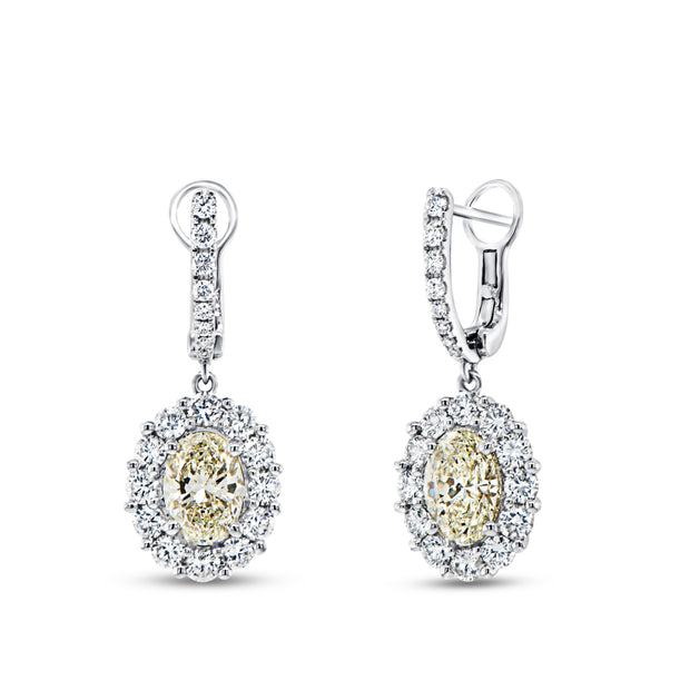 Uneek Petals Collection Halo Oval Diamond Drop Earrings