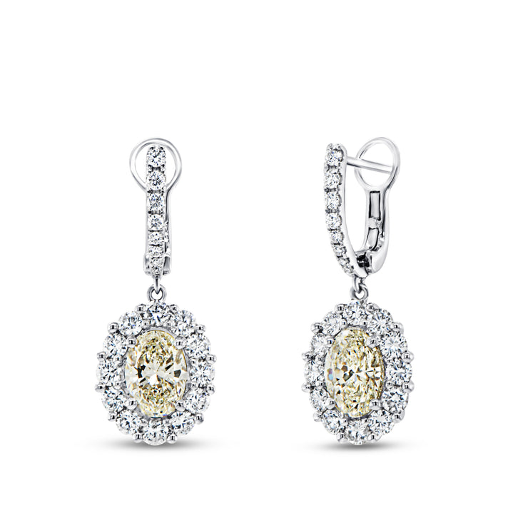 Uneek Petals Collection Halo Oval Diamond Drop Earrings