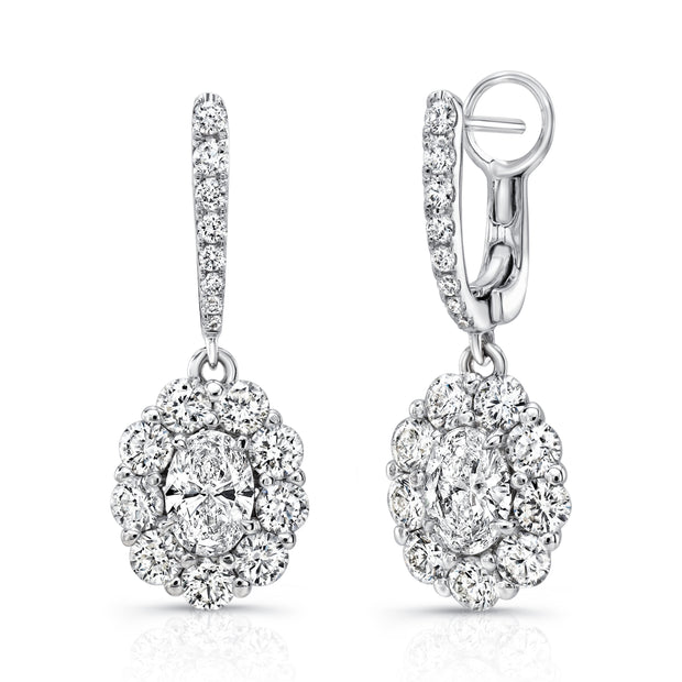 Uneek Oval Diamond Drop Earrings with Scallop-Illusion Diamond Halos
