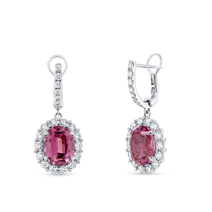 Uneek Precious Collection Halo Oval Garnet Drop Earrings