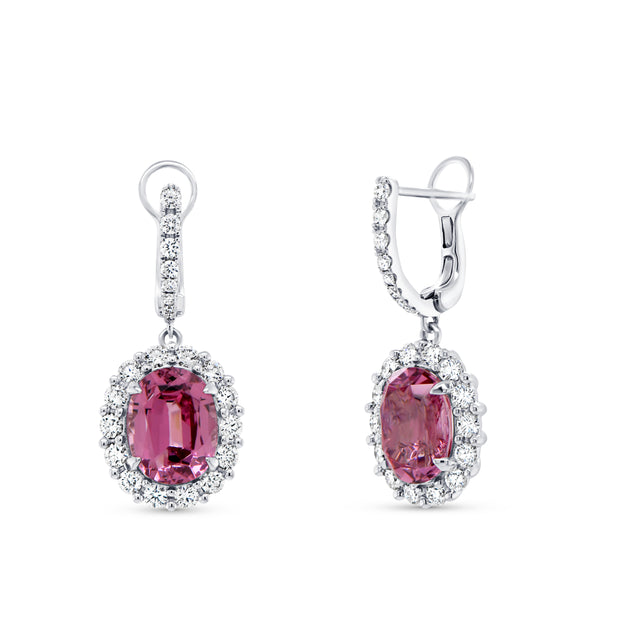 Uneek Precious Collection Halo Oval Garnet Drop Earrings
