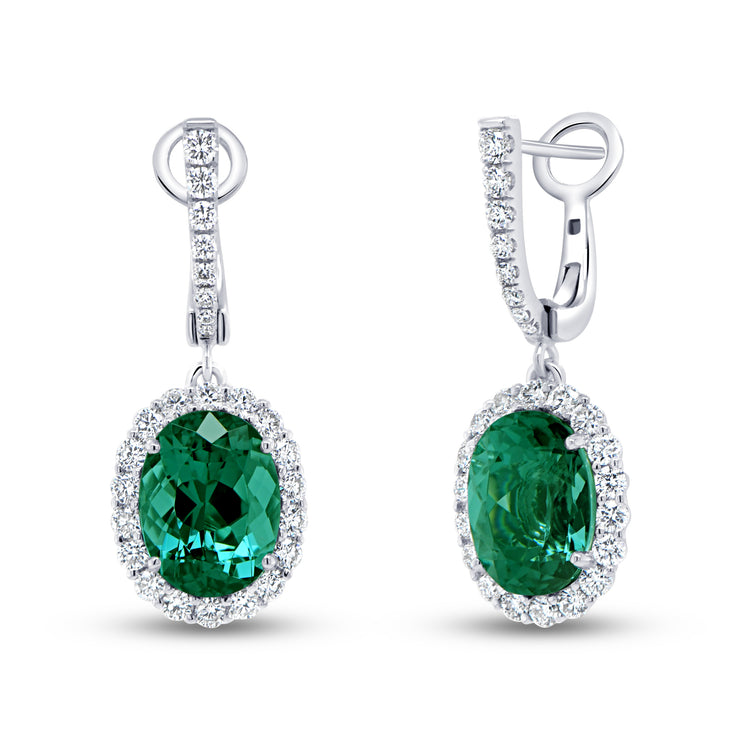 Uneek Precious Collection Halo Oval Green Tourmaline Drop Earrings