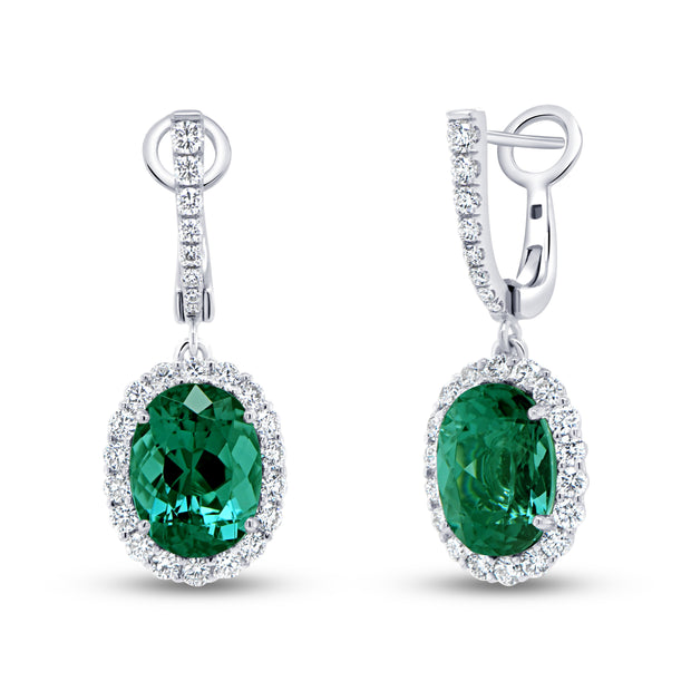 Uneek Precious Collection Halo Oval Green Tourmaline Drop Earrings