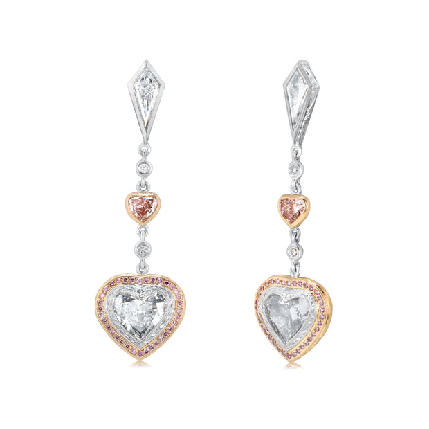Uneek Pink and White Diamond Heart Shaped Earrings
