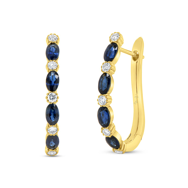 Uneek Precious Collection 1-Row Round Blue Sapphire Hoop Earrings