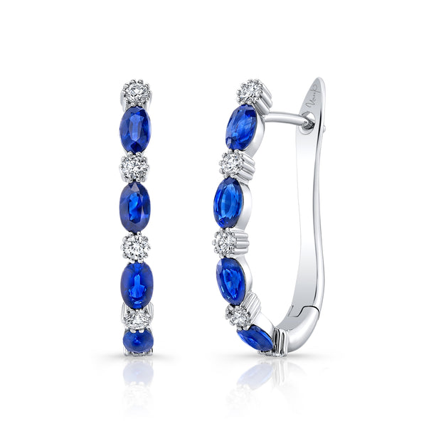 Uneek Precious Collection 1-Row Round Blue Sapphire Hoop Earrings