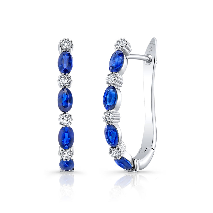 Uneek Precious Collection 1-Row Round Blue Sapphire Hoop Earrings