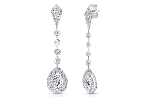 Uneek Pear-Shaped Diamond Drop Earrings with Teardrop-Shaped Double Halos and Kite-Shaped Accent Diamonds