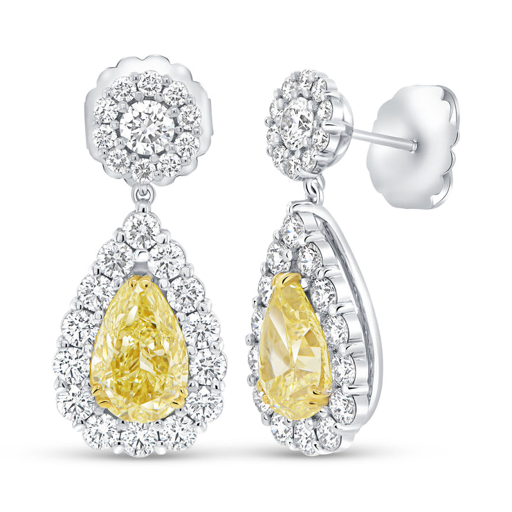 Uneek Natureal Collection Halo Pear Yellow Diamond Drop Earrings