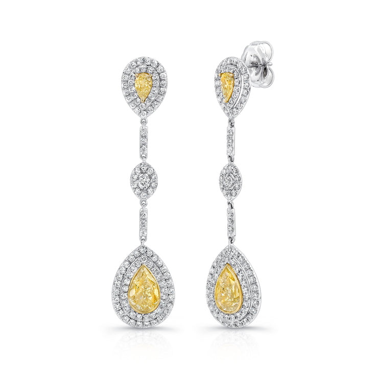 Uneek Pear-Shaped Yellow Diamond Dangle Earrings