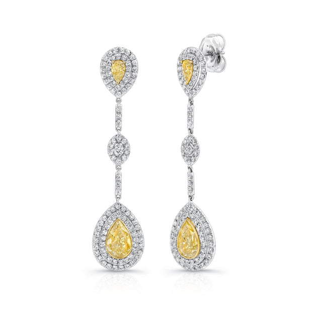 Uneek Natureal Collection Halo Pear Yellow Diamond Dangle Earrings